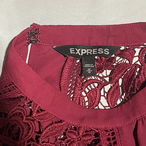 NWOT EXPRESS Lace Shoulder Blouse | Burgundy - Picture 2 of 6